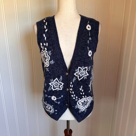 Vintage 80s/90s Blue Knit Sweater Vest S - Picture 1 of 9